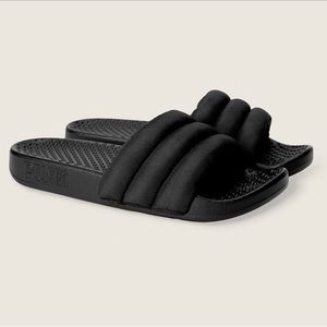 Victoria's Secret PINK Socks & Sliders Puffer Slide Black on Black Medium